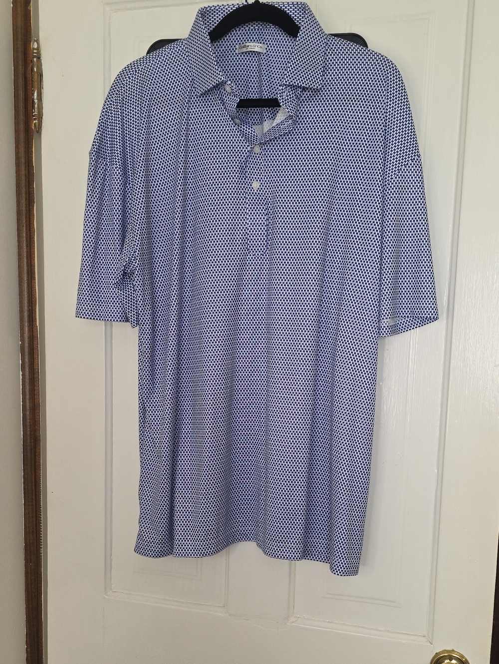 Men's Patterned Blue Short-Sleeve Polo - Lightweight Casual